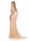 Back. Nude ASHLEYlauren 11616 Spaghetti Strap Gown with Beaded Corset Bustier, Press On Stone Embellishments, and Left Leg Slit