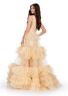Back. Nude ASHLEYlauren 11620 Tulle Ball Gown with V-Neckline Bustier, V-Back, and Multi-Tiered Ruffle Skirt