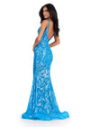 Back. Ocean ASHLEYlauren 11444 Fully Sequin Gown with V-Neckline, Deep V-Back, Stretch Fabric, and Flared Skirt for a Regal Look