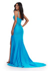 Back. Ocean ASHLEYlauren 11688 Stunning Jersey Gown with Spaghetti Straps, Plunging V-Neckline, Scattered Press On Stones, Draped Skirt, and Left Leg Slit