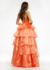 Back. Orange ASHLEYlauren 11159 One-Shoulder High-Low Gown with Beaded Strap, Ruffled Organza Tiers, and Dramatic Silhouette