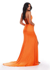 Back. Orange ASHLEYlauren 11605 Timeless Strapless Satin Gown with Sweetheart Neckline, Ruched Detailing, Lace Up Back, and Right Leg Slit
