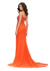 Back. Orange ASHLEYlauren 11616 Spaghetti Strap Gown with Beaded Corset Bustier, Press On Stone Embellishments, and Left Leg Slit