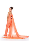 Back. Orange ASHLEYlauren Kids 8191 Fully Beaded One Shoulder Jumpsuit with Chiffon Cape