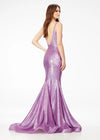 Back. Orchid ASHLEYlauren 11108 Sequin Gown with Spaghetti Straps, Illusion V-Neckline, Deep V-Back, Fitted Silhouette, and Horsehair Hem