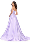 Back. Orchid ASHLEYlauren 11773 elegant Mikado ball gown featuring a flattering sweetheart neckline, beaded belt, and a full ball gown skirt for a regal and timeless look.