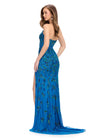 Back. Peacock ASHLEYlauren 11614 Strapless Fully Beaded Gown with Sweetheart Neckline, Illusion Corset Bustier, and Left Leg Slit