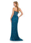Back. Peacock ASHLEYlauren 11830 dazzling fully hand-beaded gown featuring a sweetheart neckline, corset bustier, left leg slit, and a horsehair-trimmed skirt for a glamorous and elegant look.