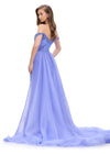 Back. Periwinkle ASHLEYlauren 11767 Fully Beaded Gown with Sweetheart Neckline, Beaded Off Shoulder Bow Straps, and Flowing Organza Overskirt for a Regal Look