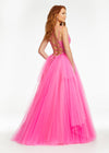 Back. Pink ASHLEYlauren 11146 Pleated Tulle Ball Gown with Spaghetti Straps, Embroidered Lace Bustier, Heat Set Stones, and Lace-Up Back