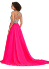 Back. Pink ASHLEYlauren 11245 One Shoulder Chiffon Gown with Turquoise & Crystal Beading and Illusion Cut Out