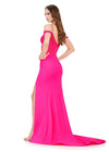 Back. Pink ASHLEYlauren 11391 standout evening gown featuring a sweetheart neckline, off shoulder straps, beaded corset details, and a sleek jersey skirt for an elegant and sophisticated look.