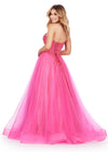 Back. Pink ASHLEYlauren 11518 Romantic A-Line Glitter Tulle Ball Gown with Sweetheart Neckline, Lace Appliqué Corset Bodice, and Lace Up Back