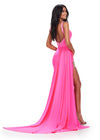 Back. Pink ASHLEYlauren 11579 Unique Jersey Gown with Illusion V-Neckline, Sparkling Press On Stones, Flowing Side Skirt, and Left Leg Slit
