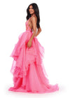 Back. Pink ASHLEYlauren 11601 Dramatic Ruffle Organza Side Overskirt with Wire Hem, Perfect for Pairing with Gowns, Jumpsuits, or Cocktail Dresses