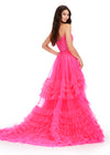Back. Pink ASHLEYlauren 11602 Tiered Tulle Overskirt with Voluminous Layers, Perfect for Adding Drama to Any Gown, Jumpsuit, or Cocktail Look