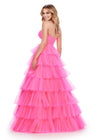 Back. Pink ASHLEYlauren 11621 Strapless Tulle Ball Gown with Ruched Bustier and Layered Multi-Tiered Skirt