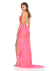 Back. Pink ASHLEYlauren 11670 Intricately Beaded Gown with Deep V-Neckline, Sheer Side Cut Outs, Open V-Back, and Left Leg Slit