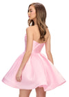 Back. Pink ASHLEYlauren 4782 Mikado cocktail dress featuring a stunning sweetheart neckline, delicate flower detailing, and an A-line skirt for a fabulous and elegant look.