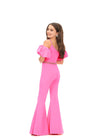 Back. Pink ASHLEYlauren Kids 8164 stylish scuba jumpsuit featuring a crew neckline, off shoulder puff sleeves, beaded neckline and waistband for a perfect blend of classy and fabulous.