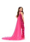 Back. Pink ASHLEYlauren Kids 8190 Fully Beaded Jumpsuit with Matching Choker and Attached Cape