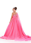 Back. Pink ASHLEYlauren Kids 8212 One Shoulder Organza Ball Gown with Beaded Bodice and Cape