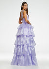 Back. Purple ASHLEYlauren 11159 One-Shoulder High-Low Gown with Beaded Strap, Ruffled Organza Tiers, and Dramatic Silhouette