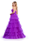 Back. Purple ASHLEYlauren 11621 Strapless Tulle Ball Gown with Ruched Bustier and Layered Multi-Tiered Skirt