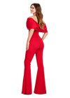 Back. Red ASHLEYlauren 11414 chic scuba jumpsuit featuring an off shoulder neckline with an oversized bow for a bold and sophisticated statement look.