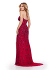 Back. Red ASHLEYlauren 11614 Strapless Fully Beaded Gown with Sweetheart Neckline, Illusion Corset Bustier, and Left Leg Slit