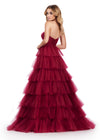 Back. Red ASHLEYlauren 11621 Strapless Tulle Ball Gown with Ruched Bustier and Layered Multi-Tiered Skirt