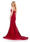 Back. Red ASHLEYlauren 11644 Fitted Satin Gown with Corset Bustier, Illusion V-Neckline, Spaghetti Straps, and Beaded Accents