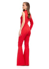 Back. Red ASHLEYlauren 11764 One Shoulder Scuba Jumpsuit with High Neckline, Single Sleeve, Glamorous Cut Out, and Sleek Silhouette