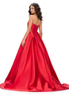 Back. Red ASHLEYlauren 11772 stunning Mikado ball gown featuring a classic one shoulder design, sweetheart neckline, and a full A-line skirt for an elegant and sophisticated look.