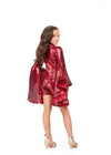 Back. Red ASHLEYlauren Kids 8188 Sequin Two-Piece Romper with Bell Sleeve