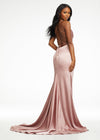 Back. Rose Gold ASHLEYlauren 11162 Elegant Gown with Spaghetti Straps, Draped Bodice, Ruching, Left Leg Slit, and Lace-Up Back