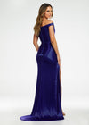 Back. Royal ASHLEYlauren 11157 Off-Shoulder Gown with Sweetheart Neckline, Fully Liquid Beading, Right Leg Slit, and Puddle Train