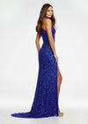 Back. Royal ASHLEYlauren 11174 Fully Hand-Beaded Sequin Gown with Halter Neckline, Full Back, and Right Leg Slit