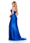 Back. Royal ASHLEYlauren 11549 Red Carpet Ready Shimmer Jersey Gown with Spaghetti Straps, Structured Corset Bustier, Ruched Hip Detail, and Left Leg Slit