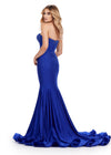 Back. Royal ASHLEYlauren 11560 Classic Strapless Jersey Gown with Glamorous Beaded Corset Bustier, Sparkling Press On Stone Accents, and Sweep Train