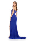 Back. Royal ASHLEYlauren 11616 Spaghetti Strap Gown with Beaded Corset Bustier, Press On Stone Embellishments, and Left Leg Slit