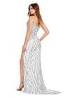 Back. Silver/Ivory ASHLEYlauren 11236 strapless gown featuring a sweetheart neckline, modern floral sequin motif cascading down the bustier and skirt, and a left leg slit for a glamorous and head-turning look.