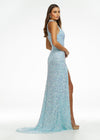 Back. Sky ASHLEYlauren 11174 Fully Hand-Beaded Sequin Gown with Halter Neckline, Full Back, and Right Leg Slit
