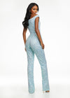 Back. Sky ASHLEYlauren 11175 Fully Hand-Beaded Off-Shoulder Jumpsuit with V-Neckline and Straight Leg Pants