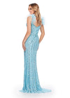 Back. Sky ASHLEYlauren 11586 Fully Beaded Gown with Sweetheart Neckline, Feather Shoulder Straps, and Left Leg Slit