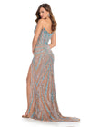 Back. Sky/Nude ASHLEYlauren 11236 strapless gown featuring a sweetheart neckline, modern floral sequin motif cascading down the bustier and skirt, and a left leg slit for a glamorous and head-turning look.