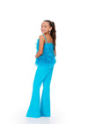 Back. Turquoise ASHLEYlauren Kids 8211 Scuba Jumpsuit with Feather Bustier and Gem Belt
