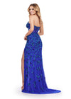 Back. Turquoise/Royal ASHLEYlauren 11614 Strapless Fully Beaded Gown with Sweetheart Neckline, Illusion Corset Bustier, and Left Leg Slit