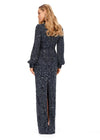 Back. Twilight ASHLEYlauren 11193 Ultra Chic Fully Sequin Gown with Ornate Beading, V-Neckline, Bishop Sleeves, High Zip Back, and Center Back Vent Slit