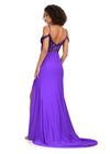 Back. Violet ASHLEYlauren 11391 standout evening gown featuring a sweetheart neckline, off shoulder straps, beaded corset details, and a sleek jersey skirt for an elegant and sophisticated look.